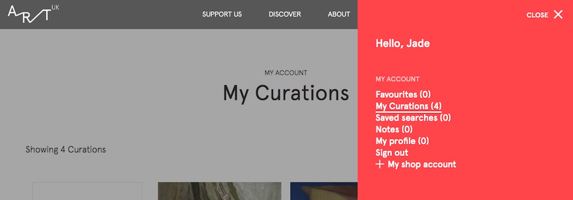 Accessing the menu on the 'My Curations' page