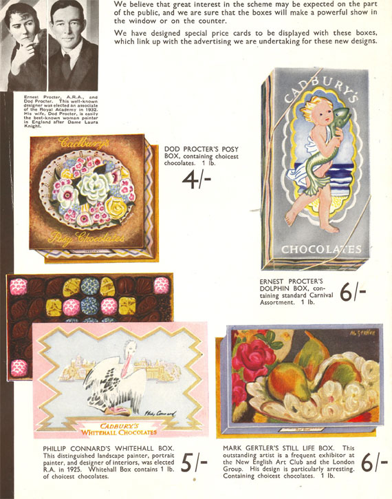 Ernest and Dod Procter's page in the brochure produced by Cadbury's to promote the 'Famous Artists' 