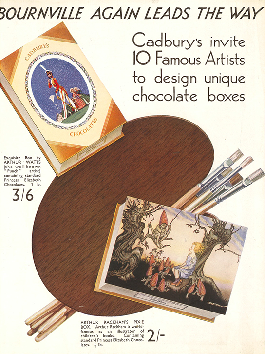 Page from the brochure produced by Cadbury's to promote the 'Famous Artists' range of chocolate box 