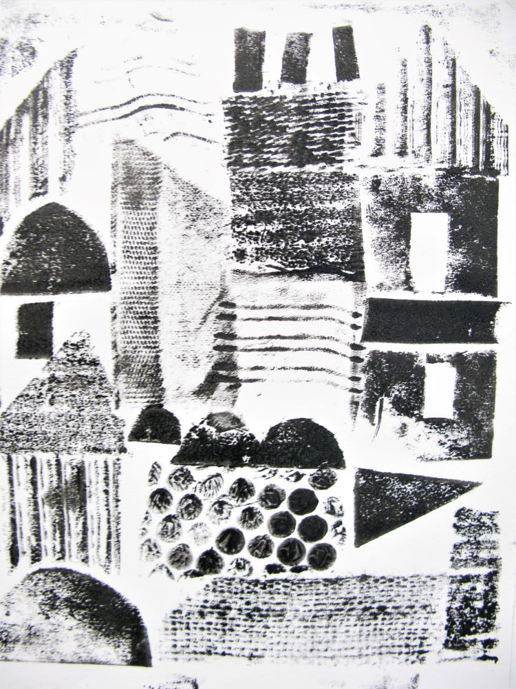 Collagraph of a townscape