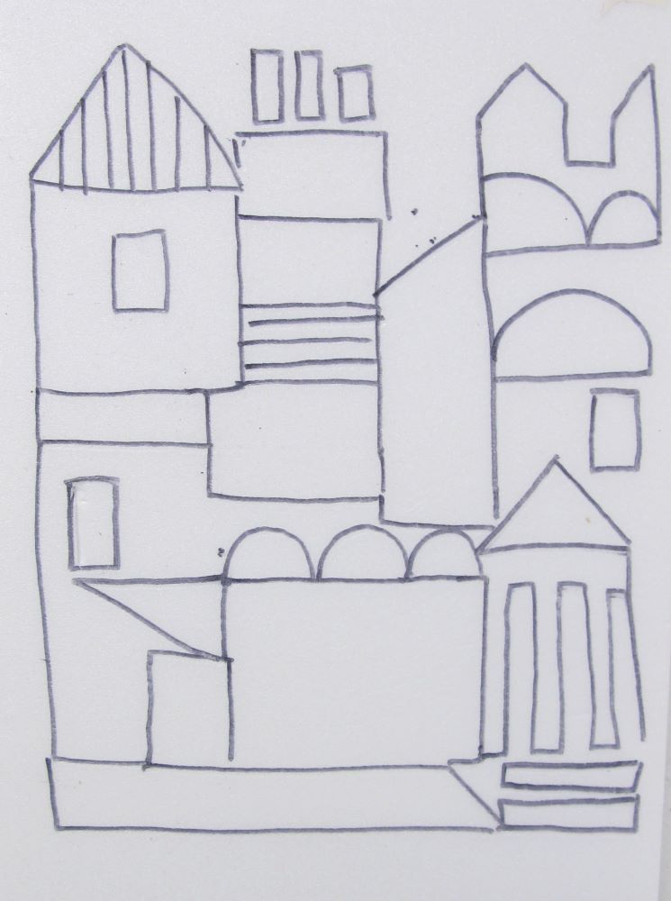 Print pad with drawn city design