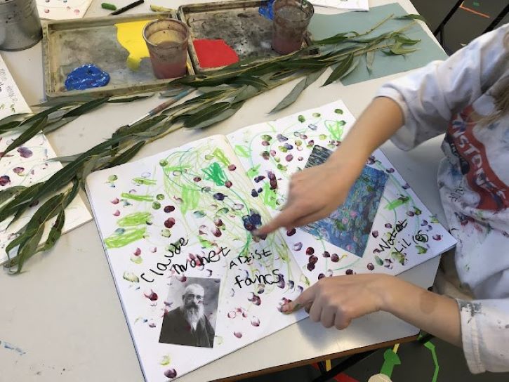 Student exploring mark-making, inspired by Monet