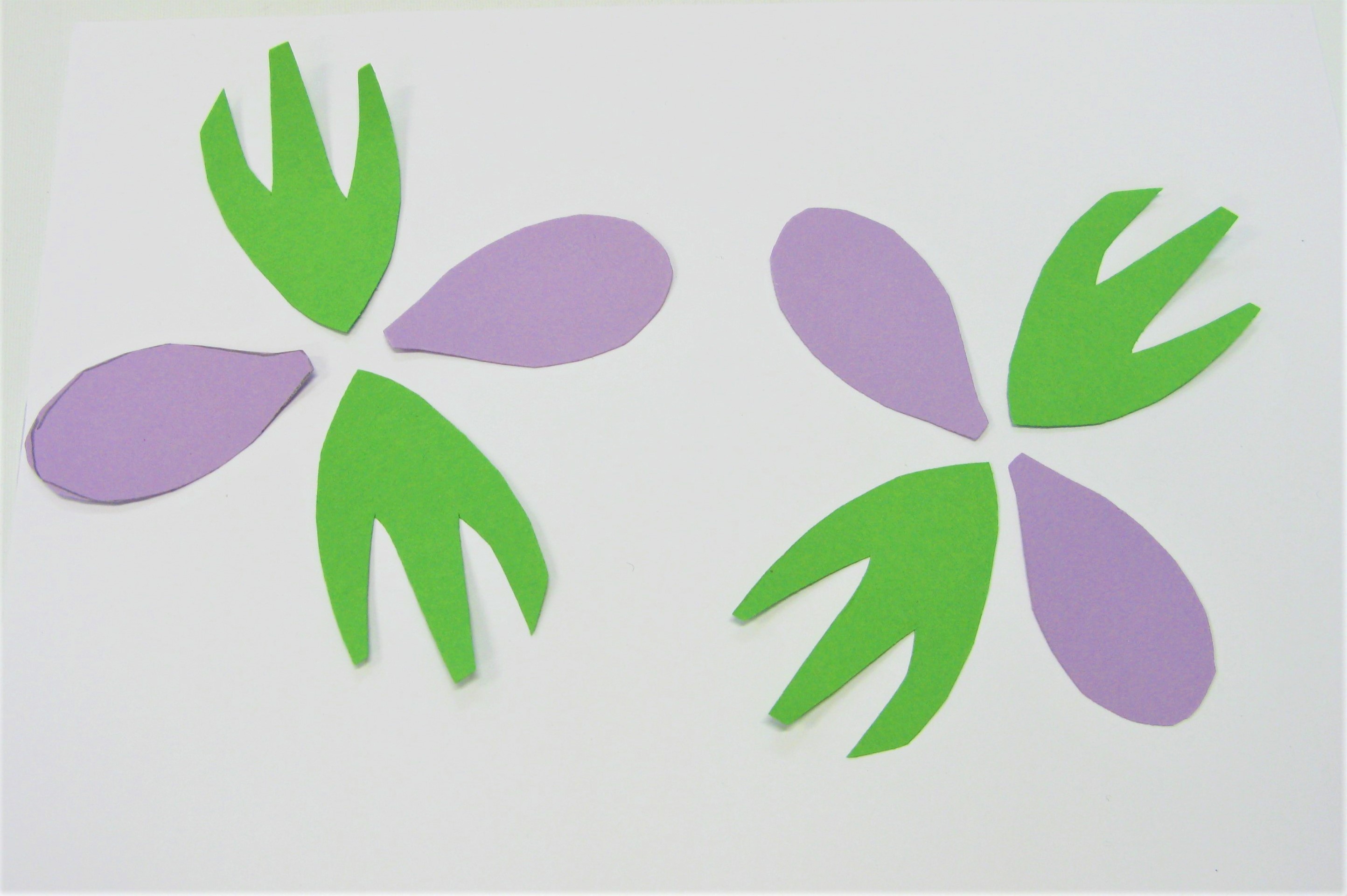 A pattern made from paper shapes inspired by plants