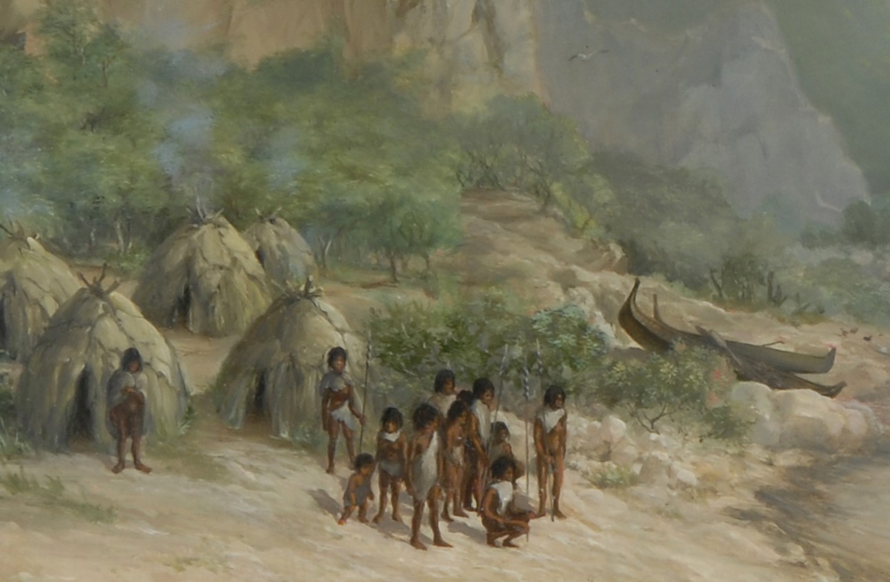 Detail of 'Captain Cook Landing in Christmas Sound, Tierra del Fuego, Chile' by Leonard John Pearce