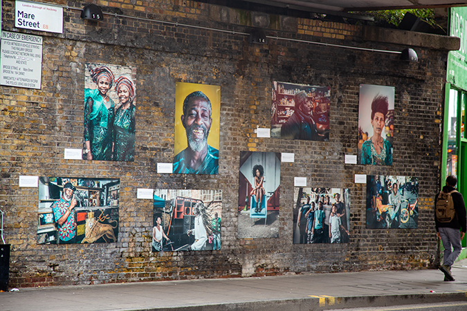 Exhibition of photographs from the Future Hackney project, on Mare Street, Hackney