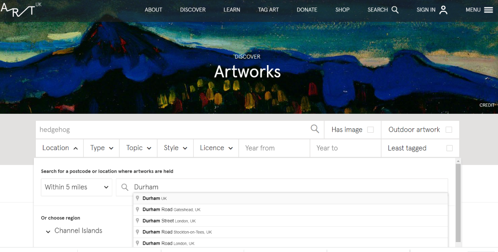 Add a location to find artworks in your local museum or gallery