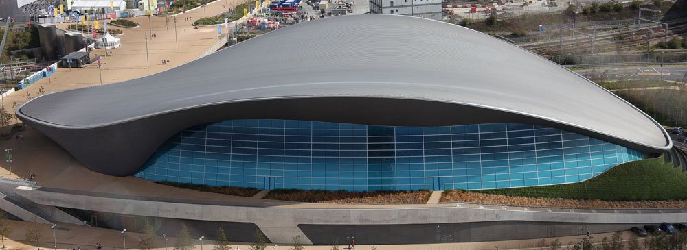 The Aquatic Centre in the Queen Elizabeth Olympic Park in Stratford, designed by Zaha Hadid