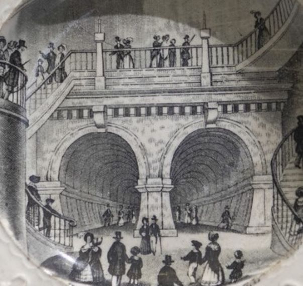 Detail of 'Blue-Rimmed Thames Tunnel Plate', Brislington Pottery