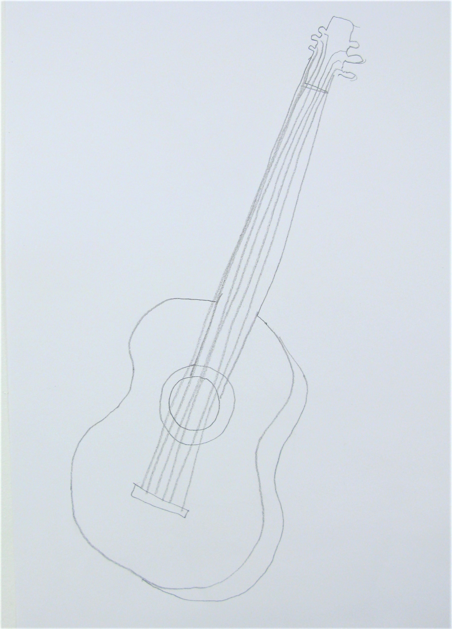 Pencil drawing of a guitar, three-quarter view
