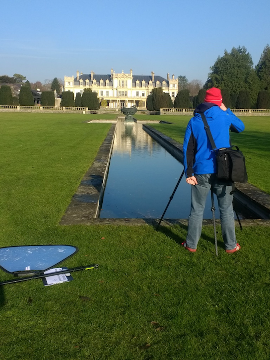 Photographing sculpture in the grounds of Dyffryn Gardens, Vale of Glamorgan