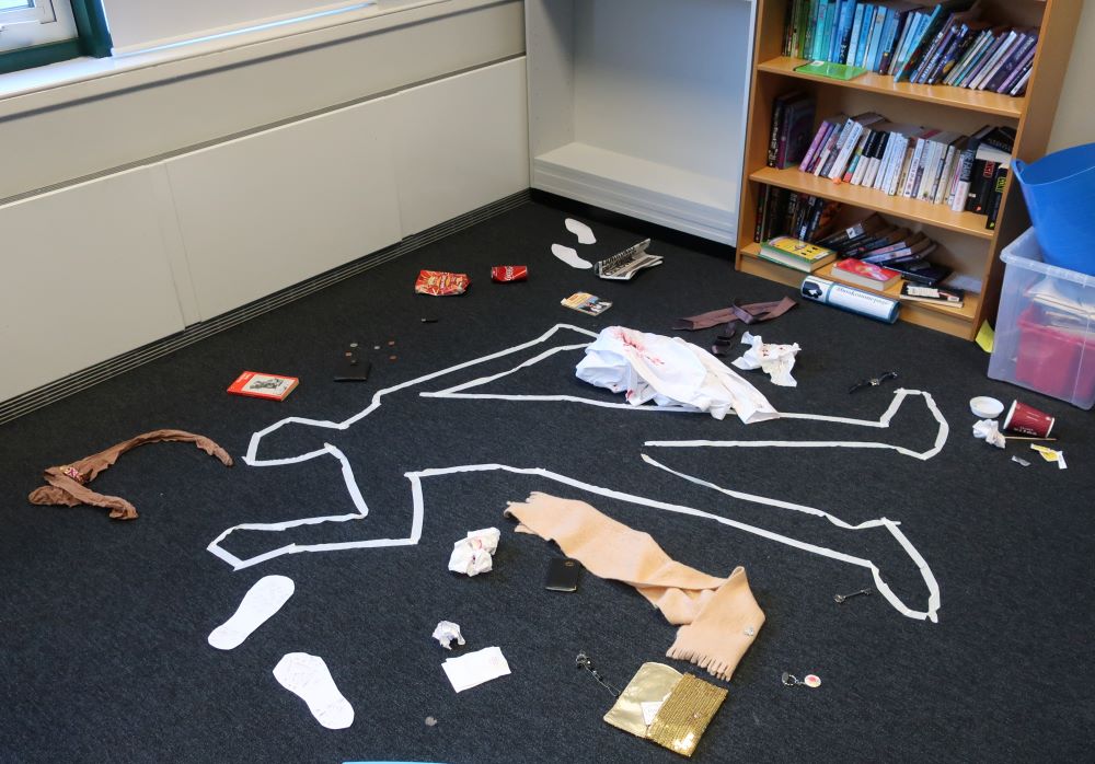 Staged crime scene for schools workshop