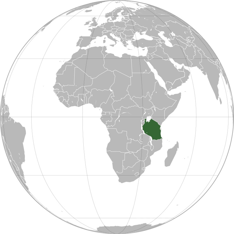 Map of Africa showing Tanzania