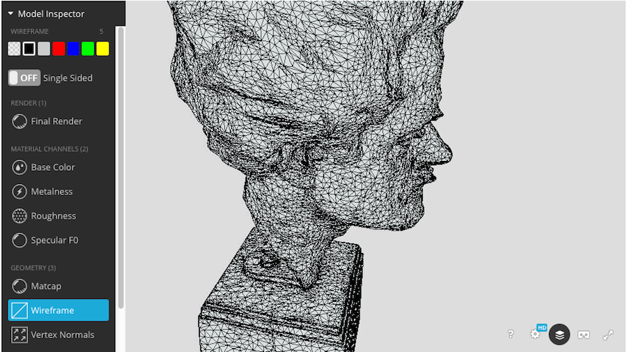 The wireframe view of the 3D model of William Lamb's portrait of Hugh McDiarmid