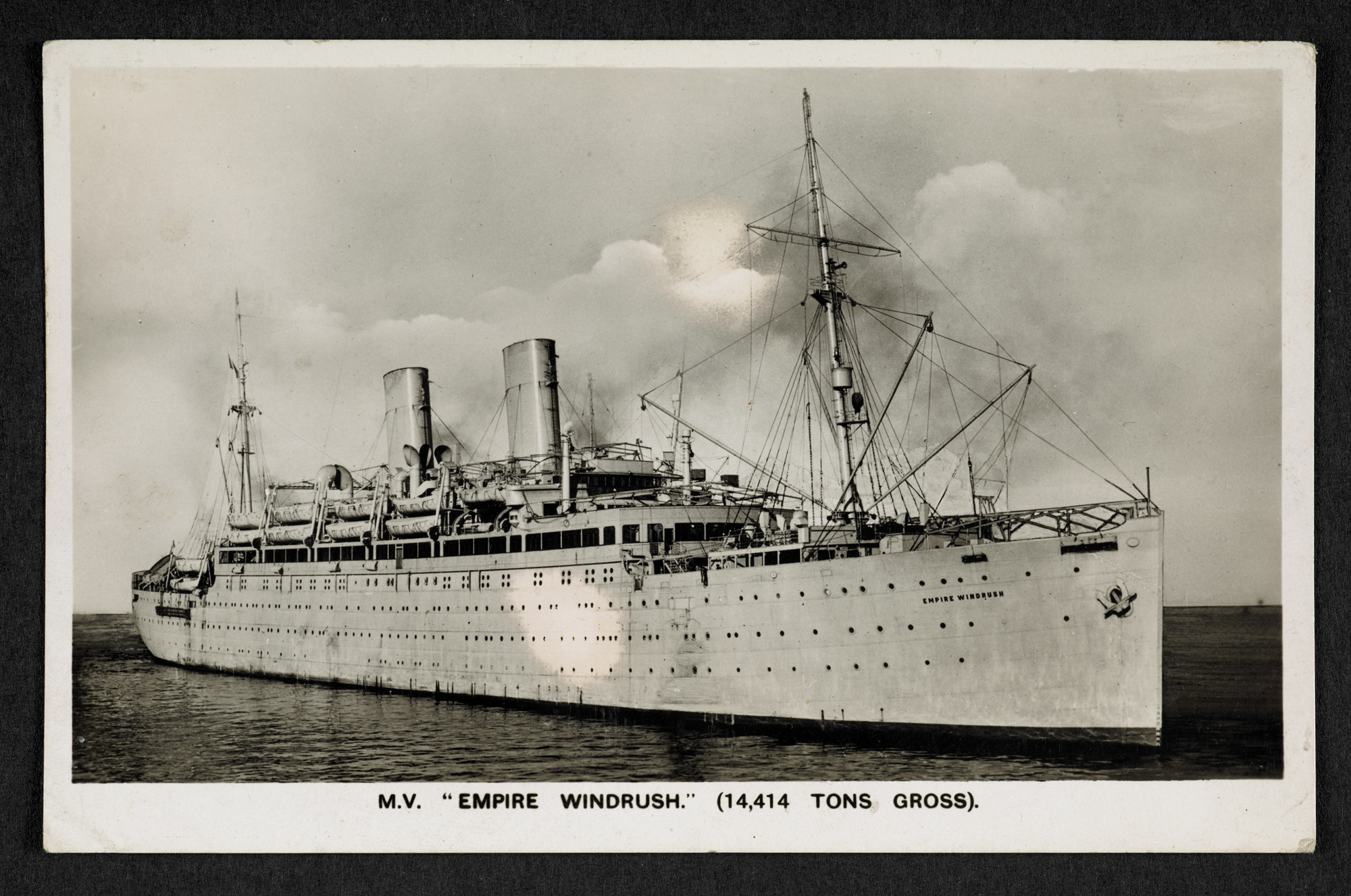 Postcard of 'Empire Windrush' purchased by Winston Levy whilst on board, c.1948