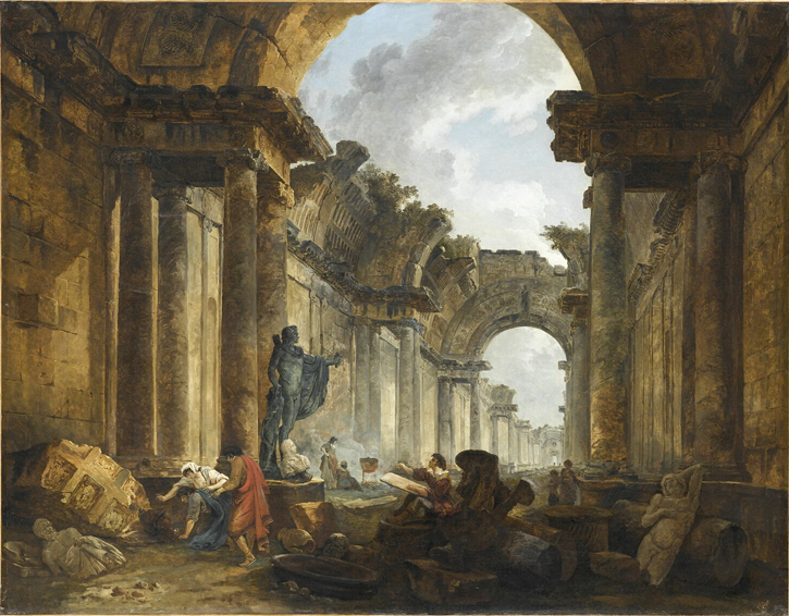 (Imagined view of the Grand Gallery of the Louvre in ruins), 1796, oil on canvas by Hubert Robert (1733–1808)