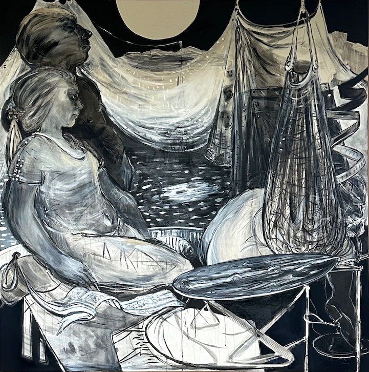 2024, ink, oil, oil bar, charcoal on canvas, Anita Taylor (b. 1961)