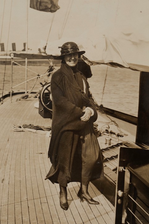 Elizabeth Workman on board her yacht 'Nyria', c.1920