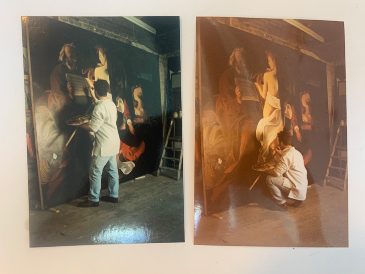 Photos of Bruce painting a Caravaggio