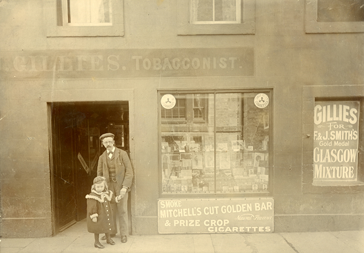 Gillies' father John and elder sister Janet outside the family business in Haddington