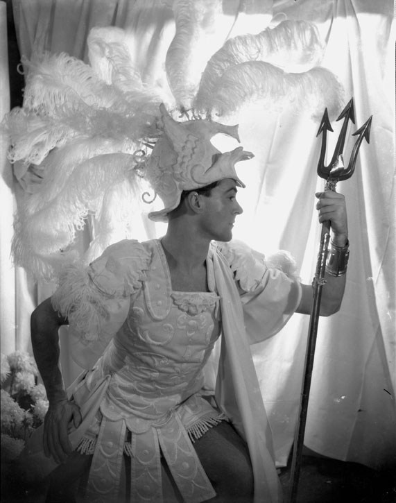 Oliver Messel in his costume for Paris in 'Helen!'