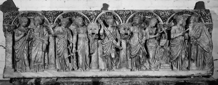 Front of a marble relief sarcophagus showing the nine muses