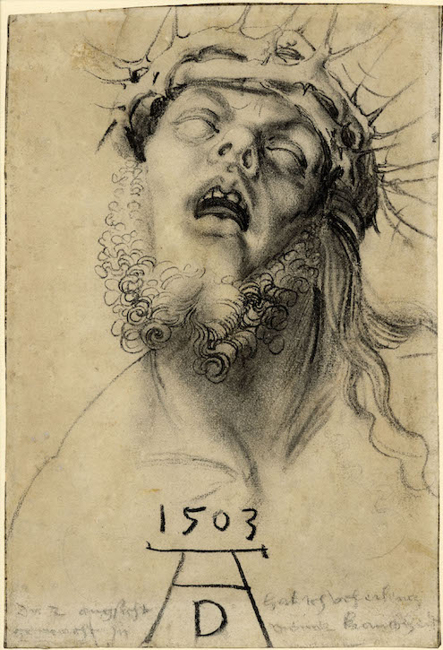 Head of the dead Christ wearing a crown of thorns