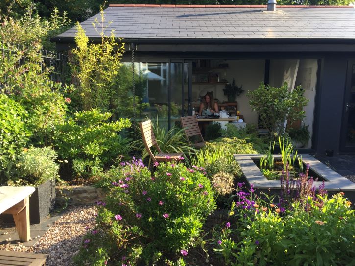 Annette in her garden studio, 2020