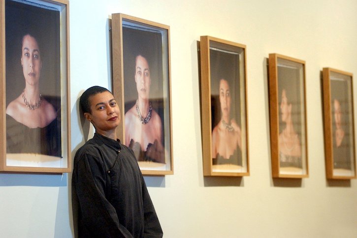 Maud Sulter at her exhibition 'Jeanne Duval: A Melodrama', National Galleries of Scotland, 2003