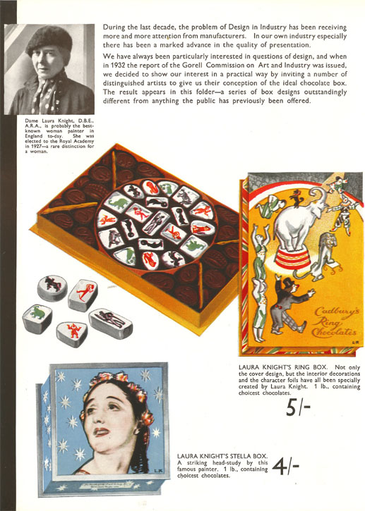 Laura Knight's page in the brochure produced by Cadbury's to promote the 'Famous Artists'