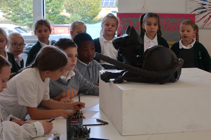 Children inspect 'Cat' at Latton Green Academy