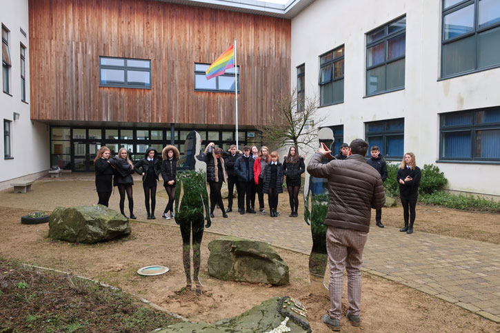 Two mirrored figures by Rob Mulholland formed ‘Passage’ which was installed in the school quad