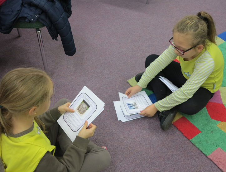 Harlow Brownies trying out the first version of Sculpture Counts at Tye Green Library