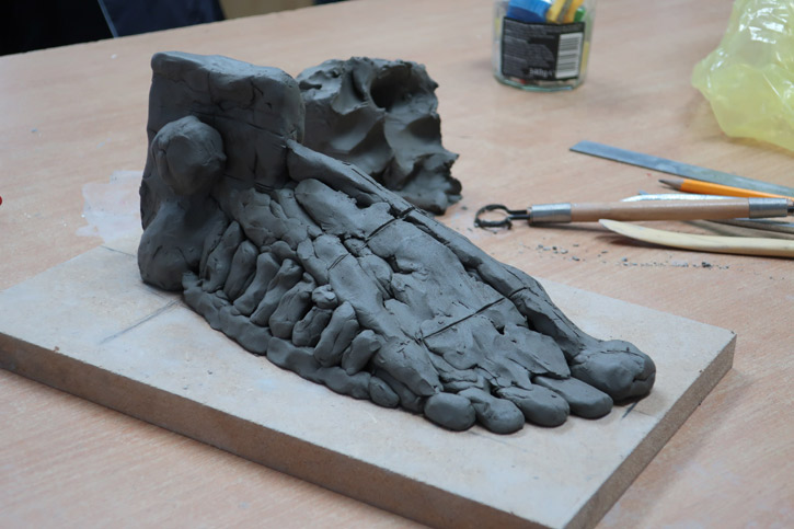 A sculpted foot by a student