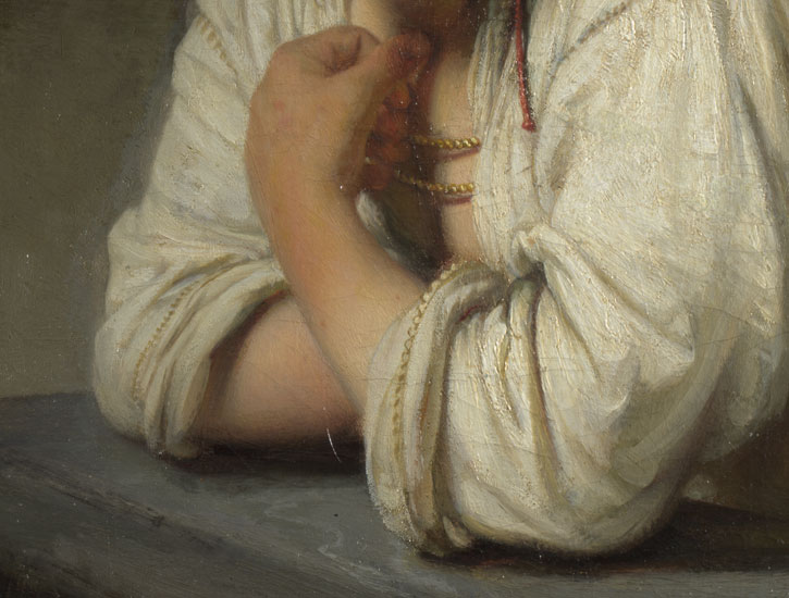 Detail of 'Girl at a Window' showing the arms