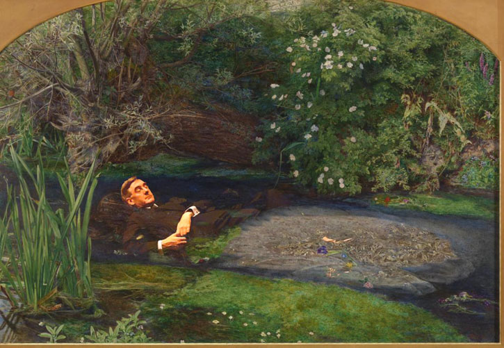 Meme of Jacob Rees-Mogg as Millais' Ophelia