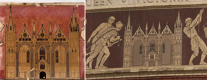 'Architecture' detail and mosaic section, with Peterborough Cathedral