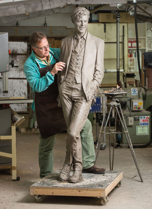 Andrew Sinclair working on his David Bowie sculpture