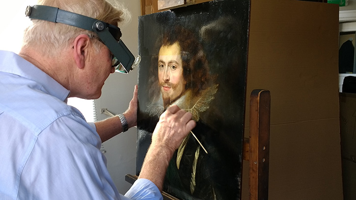 Simon removing varnish from the Rubens