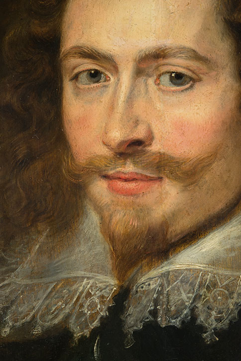 Detail of the portrait of George Villiers, before treatment