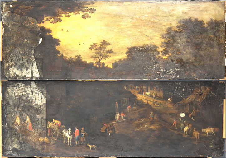 'Autumn', before treatment, showing the clouded and oxidised varnish