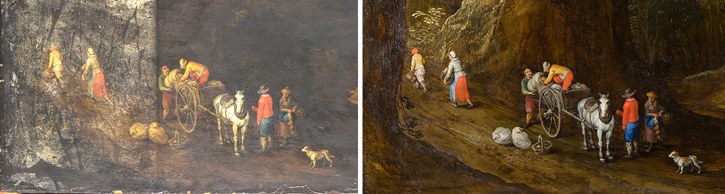 Detail of 'Autumn', before and after treatment