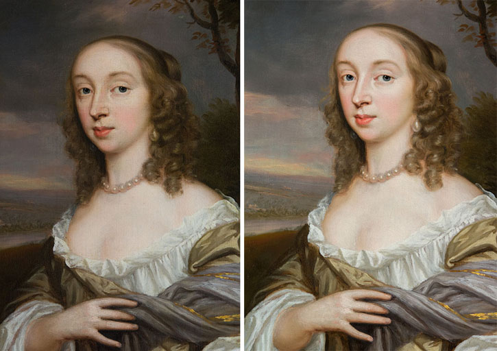 'Frances Vaughan (d.1650), Countess of Carbery', before and after treatment