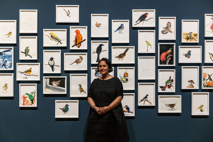 Sutapa Biswas in front of 'Time Flies' at BALTIC Centre for Contemporary Art