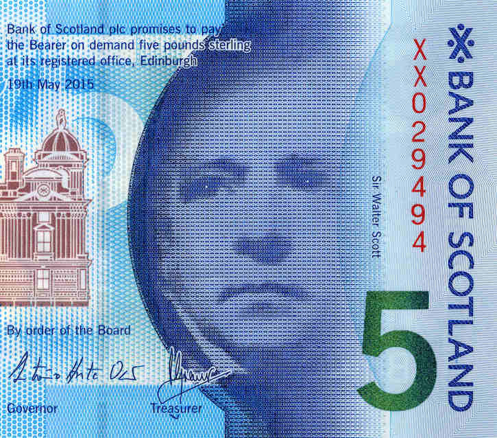 Sir Walter Scott on the Bank of Scotland £5 note