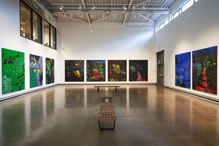 Installation view of 'Bruce McLean: Black Garden Paintings'