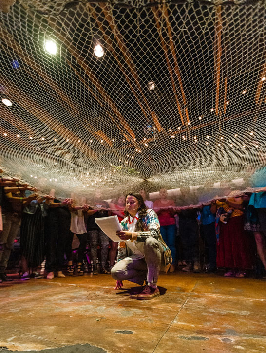 Performance view, Carolina Caycedo in 'Atarraya', Phoenix, 2018