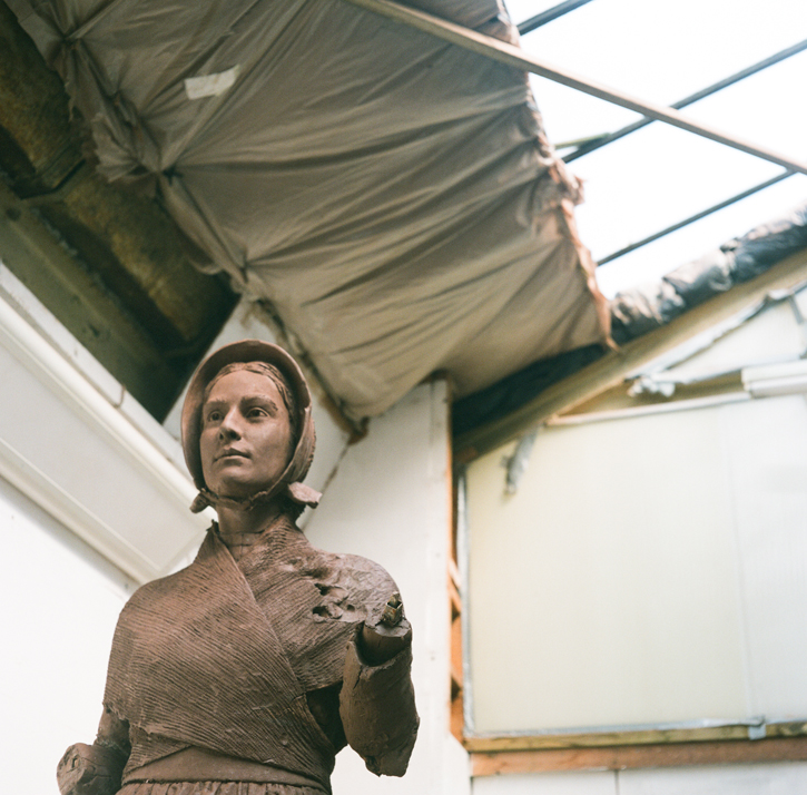 The clay model of Mary Anning in Denise Dutton's studio