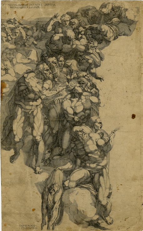 A group of saints after Michelangelo's 'Last Judgement', showing Saint Bartholomew and his skin
