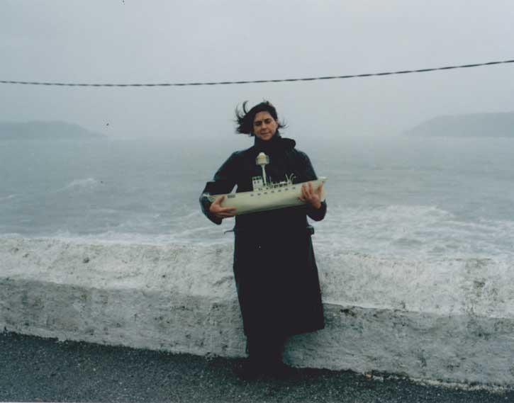 Dorothy Cross with a model of 'Ghostship'