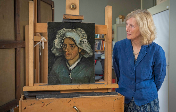 NGS Senior Curator Frances Fowle with 'The Head of a Peasant Woman' by Vincent van Gogh